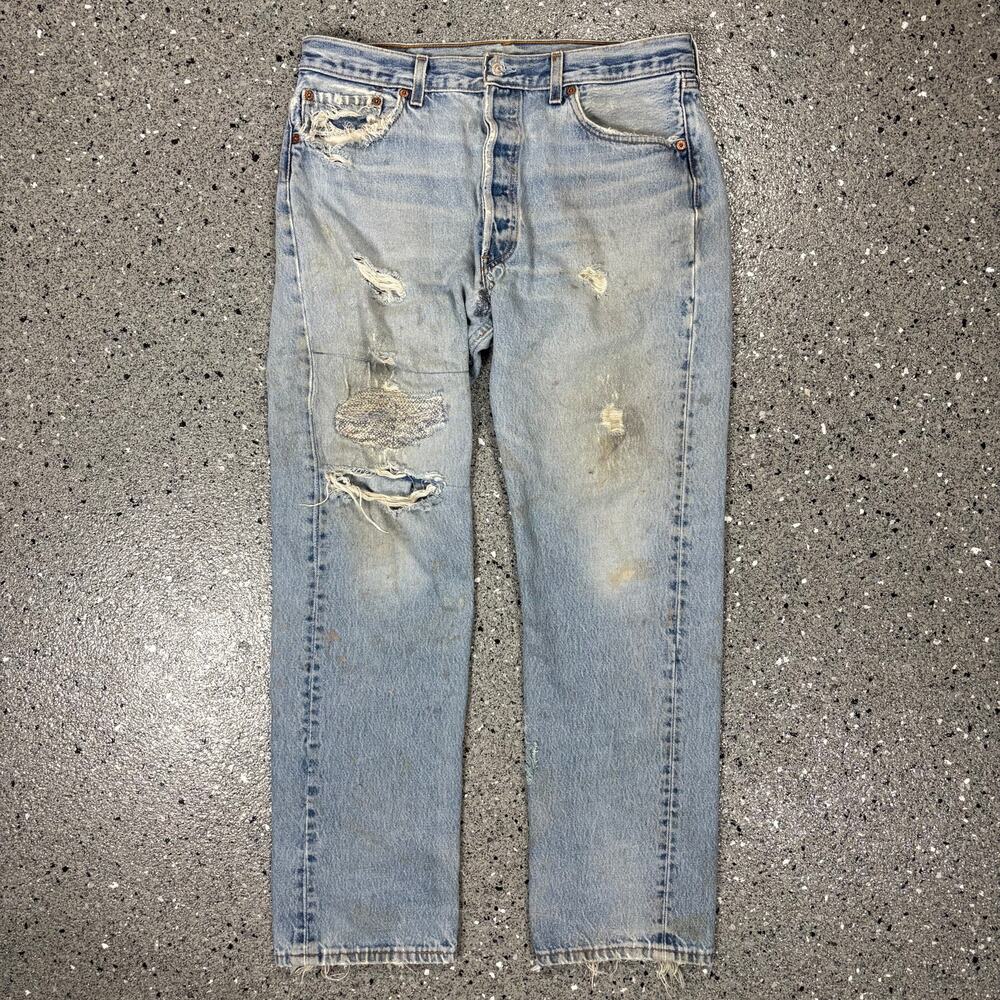 Vintage 1990s Levi's 501 Made in USA Button Fly Distressed Denim Jeans
